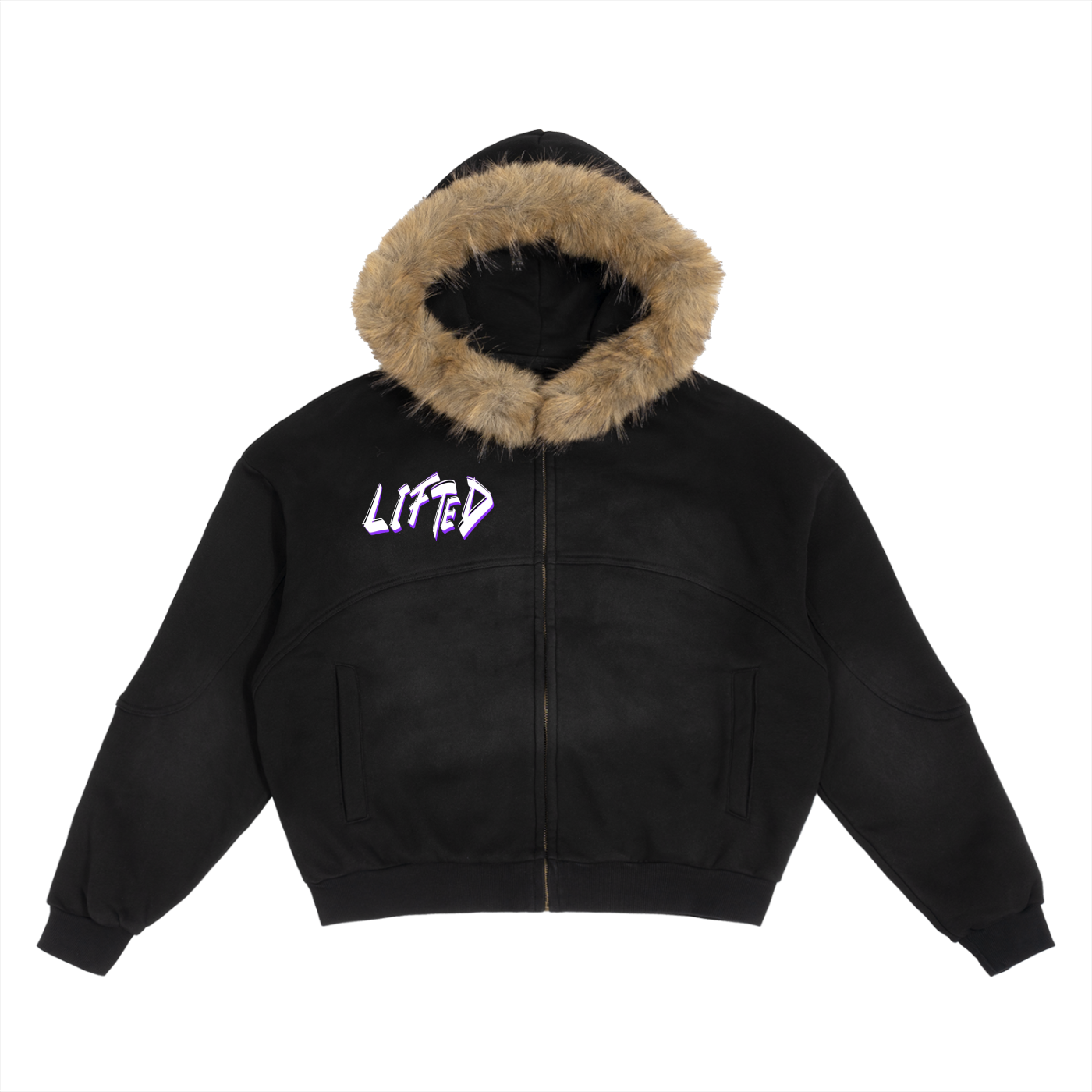 Sun Fade Boxy Detachable Fur Hoodie