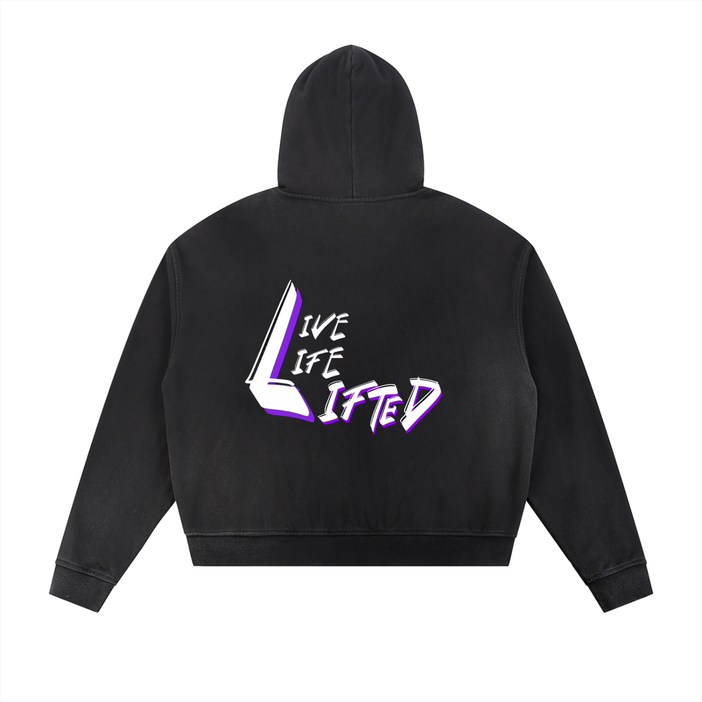 Sun Fade Frayed Raw Edge Fleece Zip Hoodie