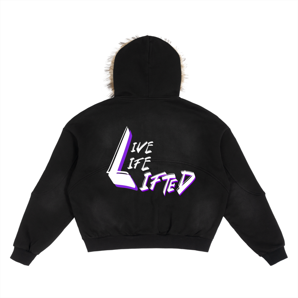 Sun Fade Boxy Detachable Fur Hoodie